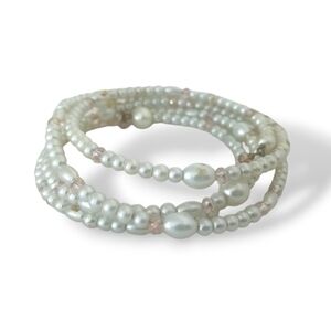 Hand Crafted White Pearl Bracelet Premium Czech Glass Faux Pearls Elegant Bridal